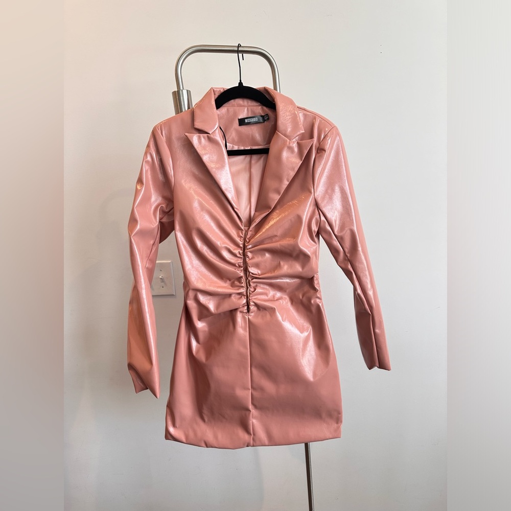 Missguided Pink Leather Midi Dress